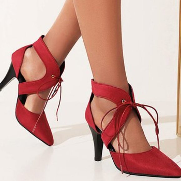 BUTITI Shoes - BUTITI Red Strappy Lace-Up Pump